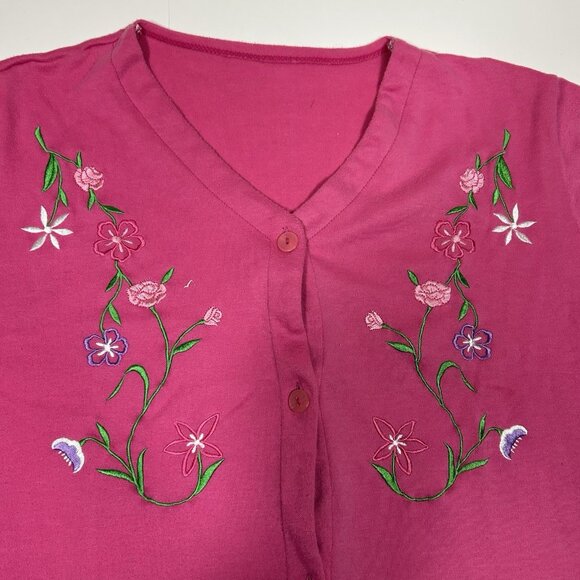 BRIDGE GATE Women Pink Short Sleeve Button Up Top Embroidered Floral VNeck Sz 2X - Picture 4 of 5